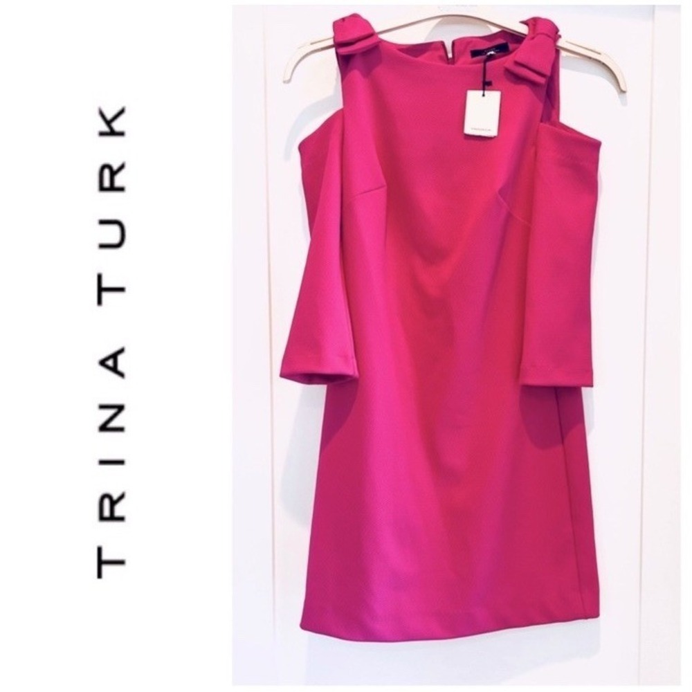 NWT- Trina Turk Aria Bow-Shoulder Crepe Sheath Dress, Pink - Size XSmall